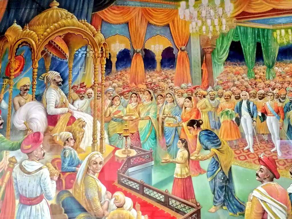 The coronation of Shivaji as Chhatrapati at Raigad Fort in 1674