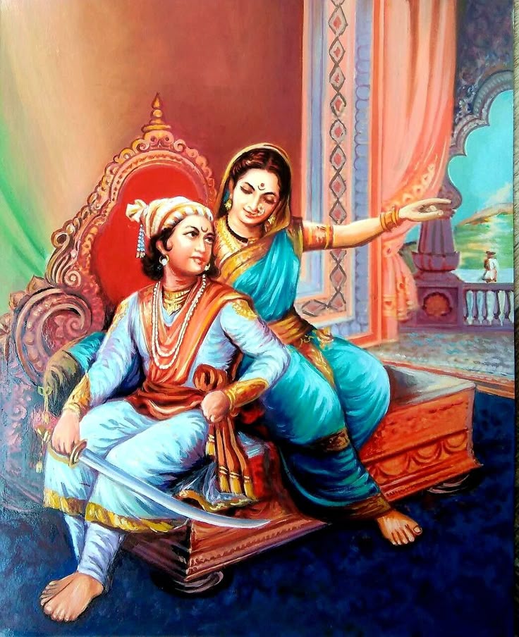 Young Shivaji with his mother Jijabai